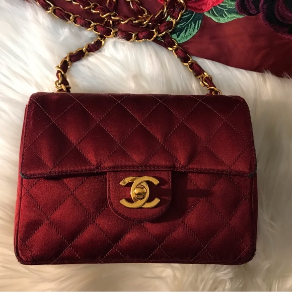 Authentic Chanel Bordeaux Silk Satin Mini Square Bag - Picture 3 of 15